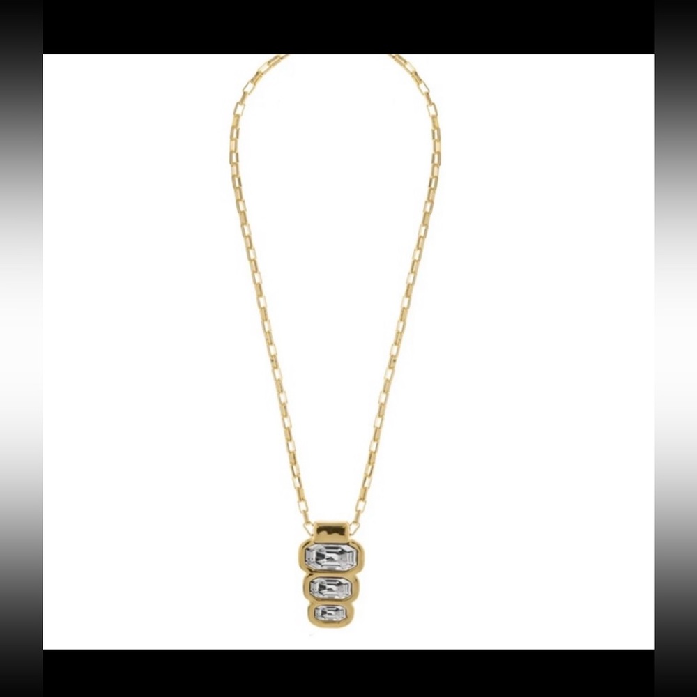 VIDDA 24ct Plated Gold Chain Necklace with a Triple Emerald ClearCrystal Pendant